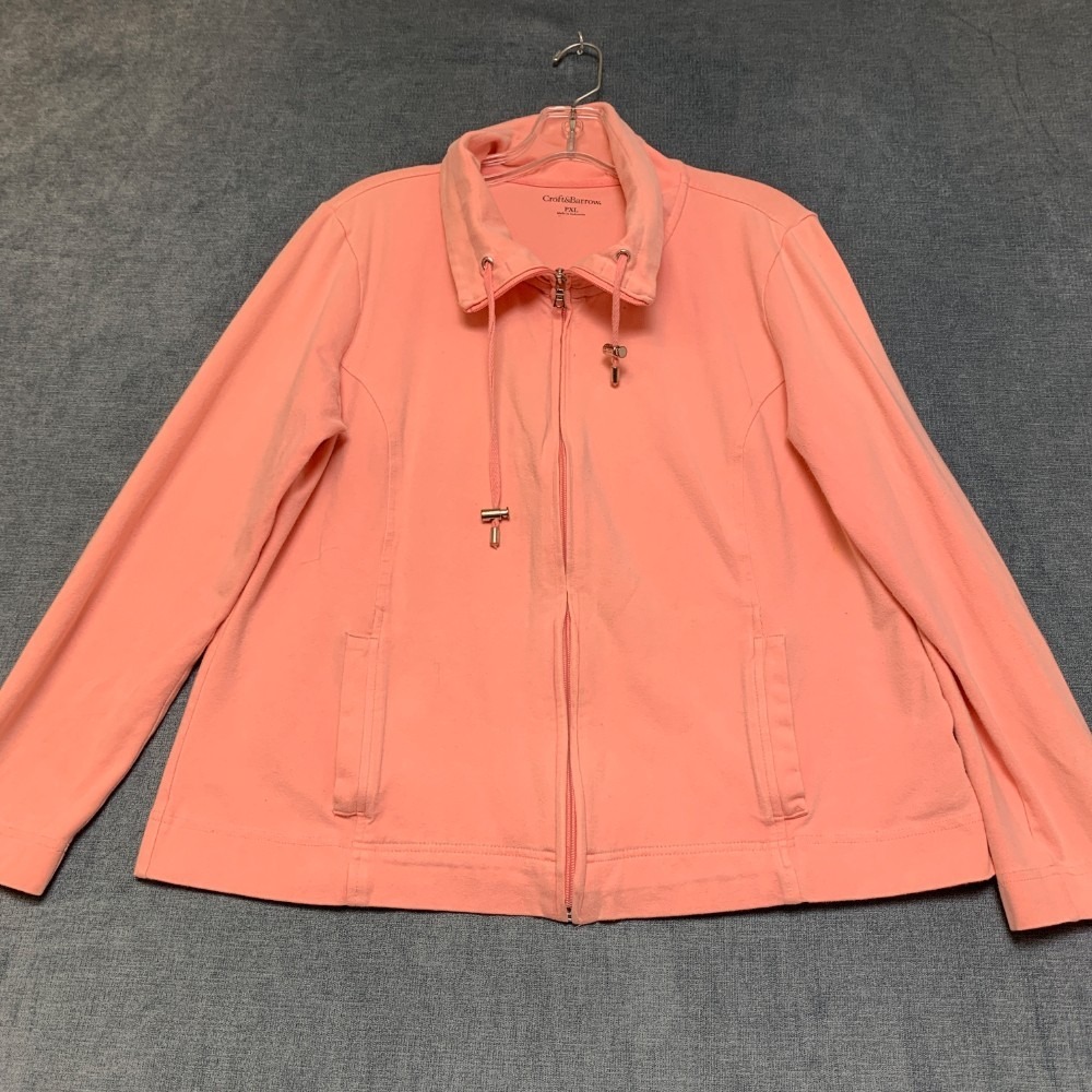 Croft & Barrow Jacket Womens Petite XL Coral Pink Knit Cotton Stretch Comfy Look